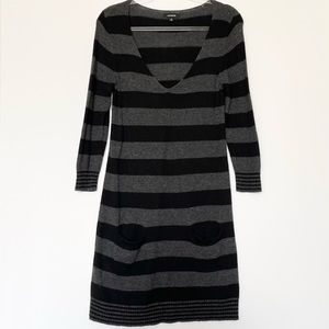 Express Sweater Dress Women’s Size Medium Black and Gray Stripes Wool